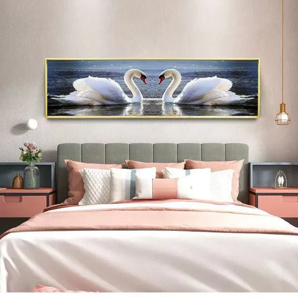 5D Diy Full Diamond Painting Embroidery Cross Stitch Romantic Swan Round Diamond Animals Livingroom Bedroom Home Paintings Decor Hobbies Crafts