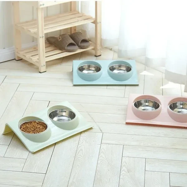 Double Bowls Raised Stand For Pet Dog Cat Puppy Non-Slip Splash Feeder Food Bowl for Small Dogs and Cats
