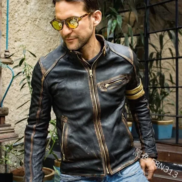 New Fashion Slim Fit Standing Collar Motorcycle Leather Coat Men's Jacket Fashion Men's Wear