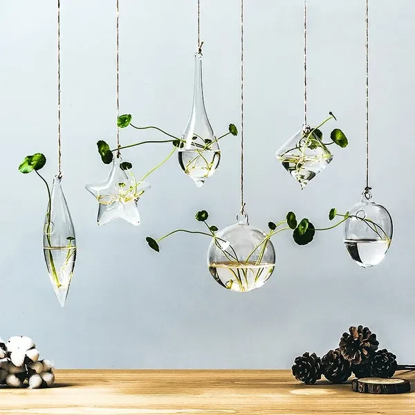 Hanging Glass Flowers Plant Vase Bottle Terrarium Container Home Garden Decors