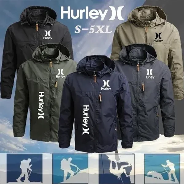 Hurley Rain Jacket for Men Fashion Waterproof Jackets Windbreaker Army Jackets Mountain&Hiking Jacket
