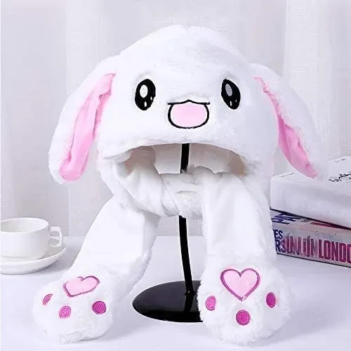 1 Pcs Cute Bunny Hat Plush Rabbit Hat Cartoon Bunny Hat with Moving Ears Panda Hat Soft Earflaps Movable Ears Hat Cosplay Funny Hat