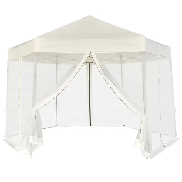 Hexagonal Pop-Up Marquee with 6 Sidewalls Cream White 3.6x3.1 m Faltbares Festzelt opvouwbare tent chapiteau pliable