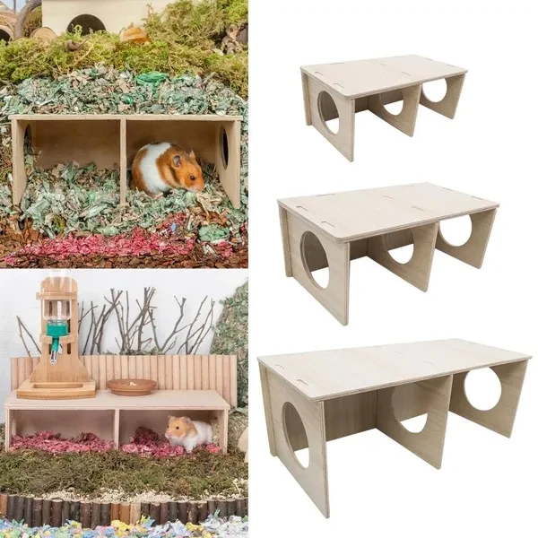 Hamster Wood Hideout Small Nest Solid Wood Small House Hamster Resting Nest Golden Silk Bear Small Villa Toy Supplies HER