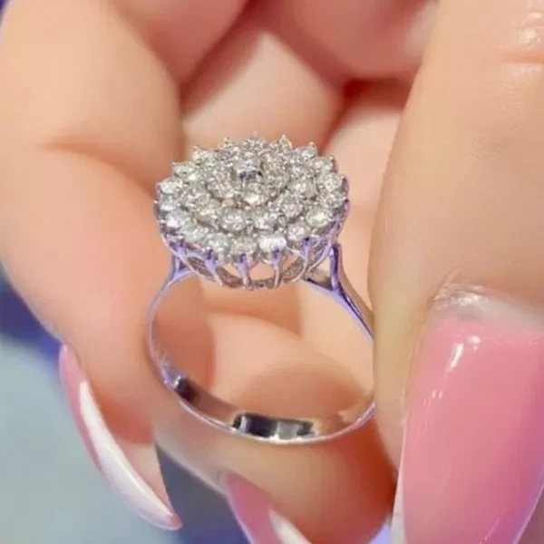 Fashion Micro Pave Cubic Zirconia Flower Rings for Women Bridal Romantic Wedding Rings Jewelry