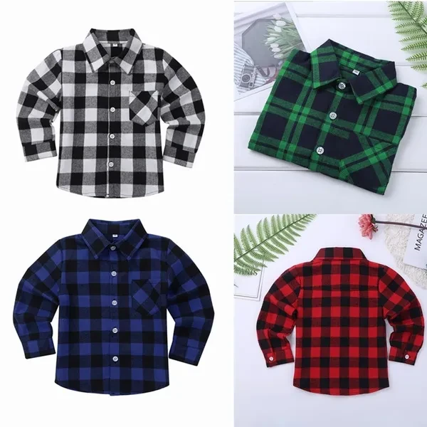 Kids Boys Girls Classic Long Sleeves Lapel Plaid Shirt Birthday Wedding Casual Daily Wear