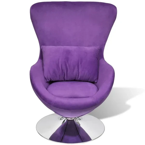 Egg-shaped swivel armchair with small purple velvet cushion Sessel Fauteuil Fauteuil