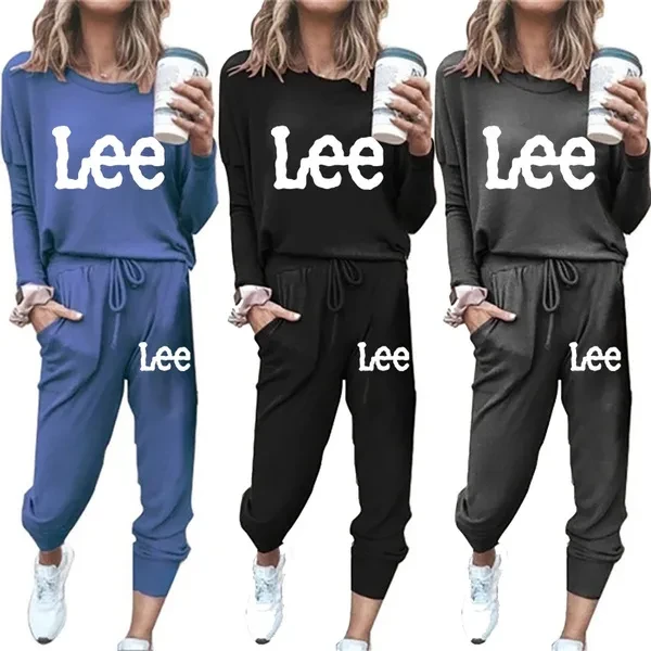 Lee Women Casual Tracksuits 2 Pieces Sports Outfits Long Sleeve Tops Slim Fit Long Pants Sweatsuits Jogging Suit S-2XL
