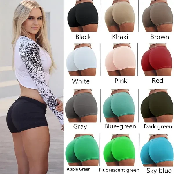 2021 Newest European and American Solid Color Tight-fitting Hip Bottom Shorts Anti-light Safety Pants Yoga Shorts Multicolor