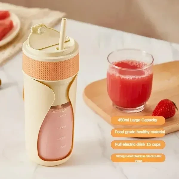 Portable Electric Juicer 450ml USB Rechargeable Fruit Juice Machine Wireless Fruit Blender Smoothie Blender Home Kitchen Gadgets