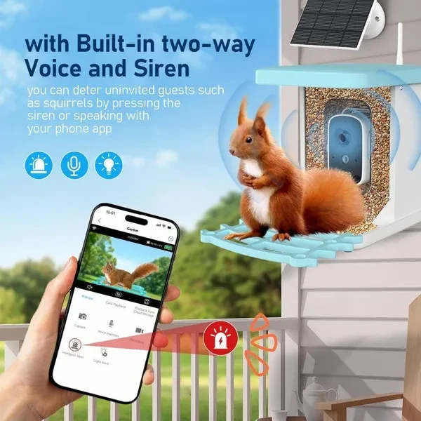 Smart Bird Feeder with Camera Solar Powered AI Identify Bird Species Bird Feeder Camera, 64G TF Card HD Auto Capture Bird & Motion Detection Bird House Bird Watching Feeder for Bird Lover