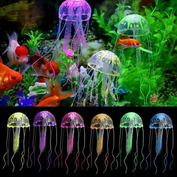1 Pc Random Artificial Aquarium Jellyfish Ornament Decor Glowing Effect Fish Tank Decoration Aquatic Pet Supplies Home Accessories (Random Delivery)